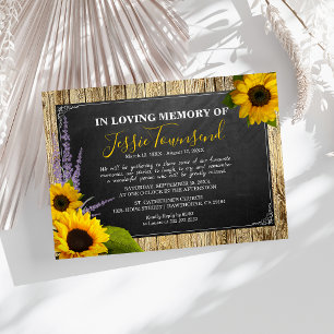 Elegant Rustic Sunflower In Loving Memory Funeral Invitation