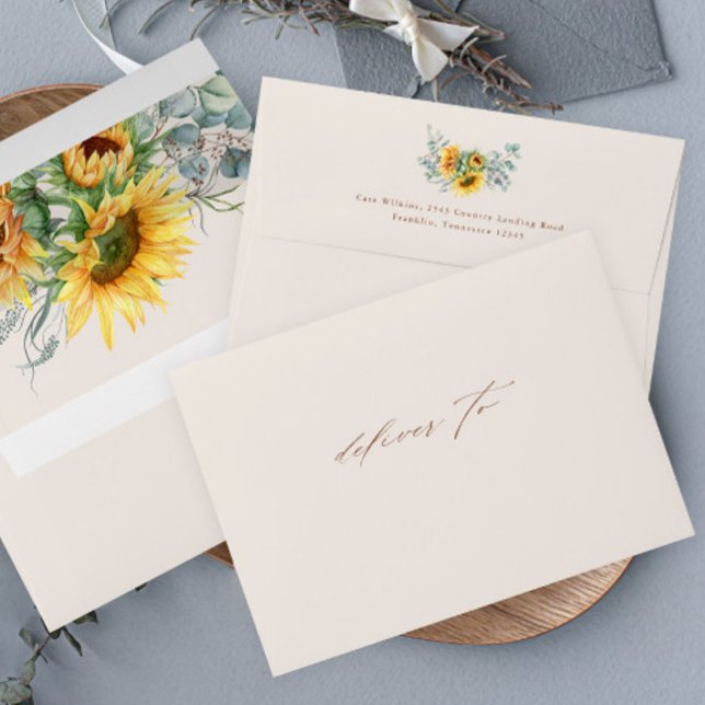 Elegant Rustic Sunflower Return Address Wedding Envelope (Elegant Rustic Sunflower Eucalyptus Wedding Envelope.)