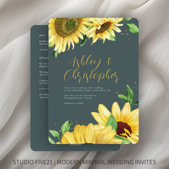 Elegant Rustic Sunflower Slate All-in-One Wedding Invitation (Creator Uploaded)