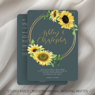 Elegant Rustic Sunflower Slate All-in-One Wedding Invitation