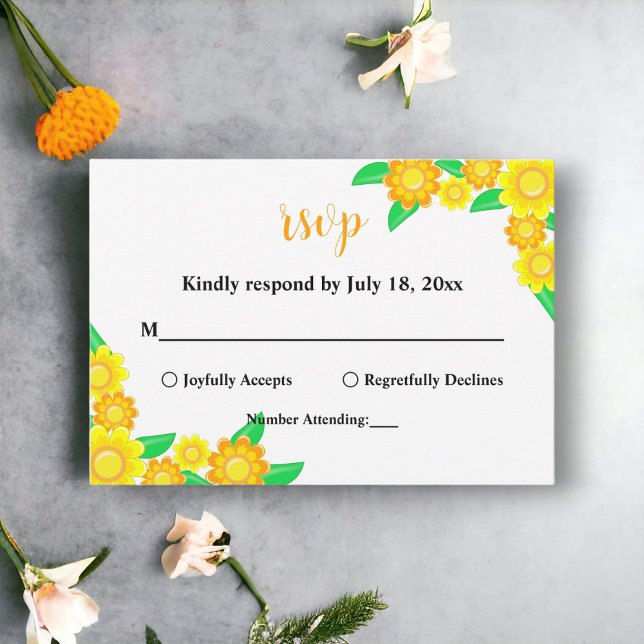 Elegant Rustic Sunflower Summer Floral Wedding RSVP Card (Creator Uploaded)