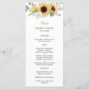 Elegant Rustic Sunflower Wedding Menu