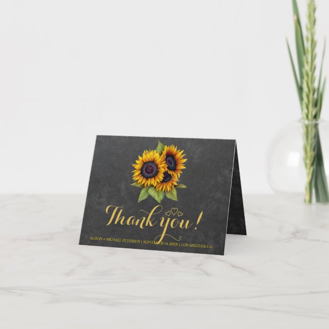 Elegant rustic sunflowers fall thank you wedding card (Front)