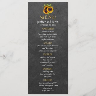 Elegant rustic sunflowers fall wedding menu