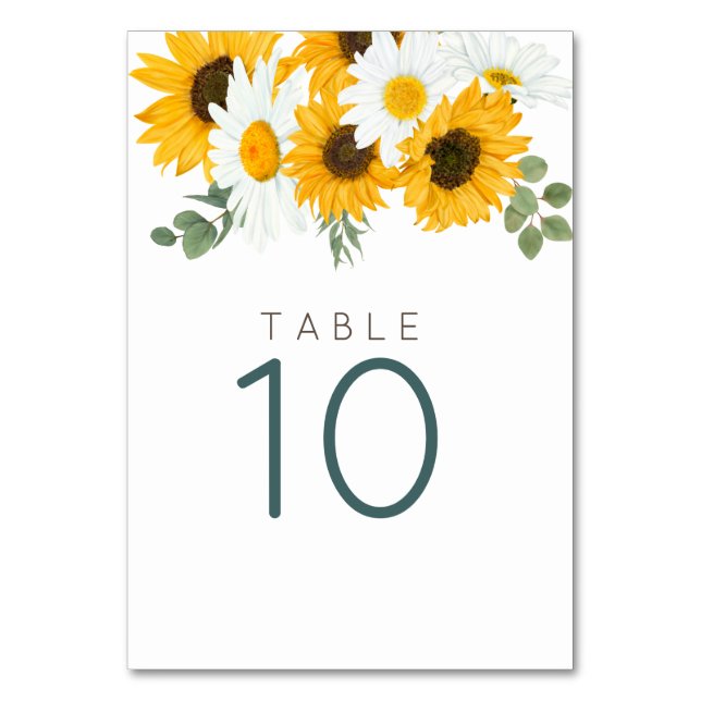 Elegant Rustic Sunflowers Florals Botanical Table Number (Front)