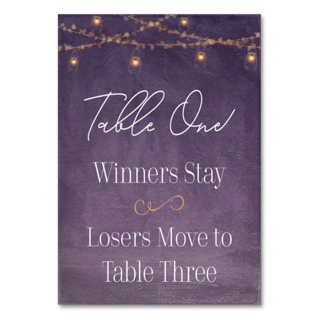 Elegant Rustic Tea Lights Purple Bunco Table One Table Number (Front)