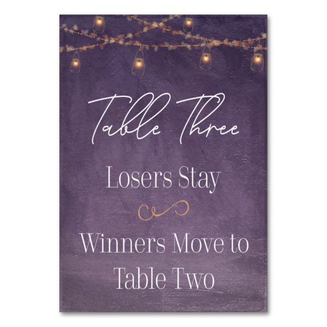 Elegant Rustic Tea Lights Purple Bunco Table Three Table Number (Front)