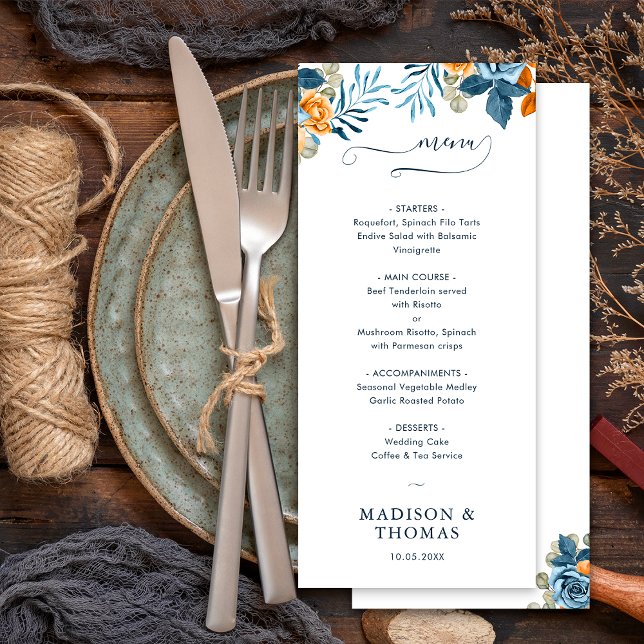 Elegant Rustic Terracotta Eucalyptus Fall Wedding Menu (Front / Back)