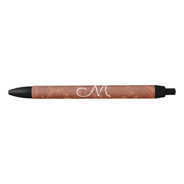 Elegant Rustic Terracotta Fall Wedding Monogram Black Ink Pen (Front)