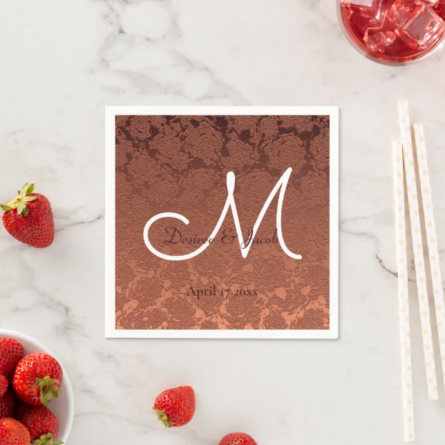 Elegant Rustic Terracotta Fall Wedding Monogram Napkin (Insitu)