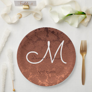 Elegant Rustic Terracotta Fall Wedding Monogram Paper Plate