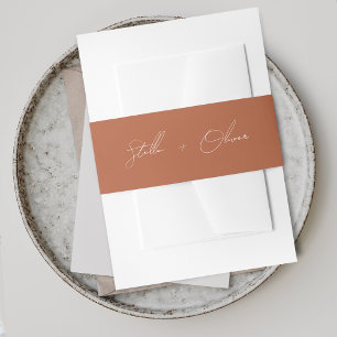 Elegant Rustic Terracotta Script Names Wedding Invitation Belly Band