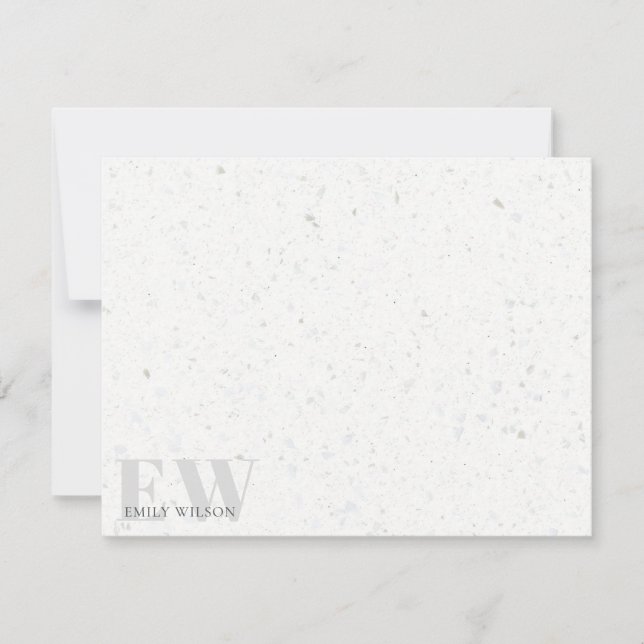 Elegant Rustic Terrazzo Stone Grey Name Monogram Card (Front)