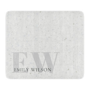 Elegant Rustic Terrazzo Stone Grey Name Monogram Cutting Board