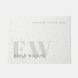 Elegant Rustic Terrazzo Stone Grey Name Monogram  Doormat
