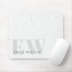 Elegant Rustic Terrazzo Stone Grey Name Monogram Mouse Pad