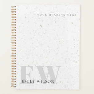 Elegant Rustic Terrazzo Stone Grey Name Monogram  Planner