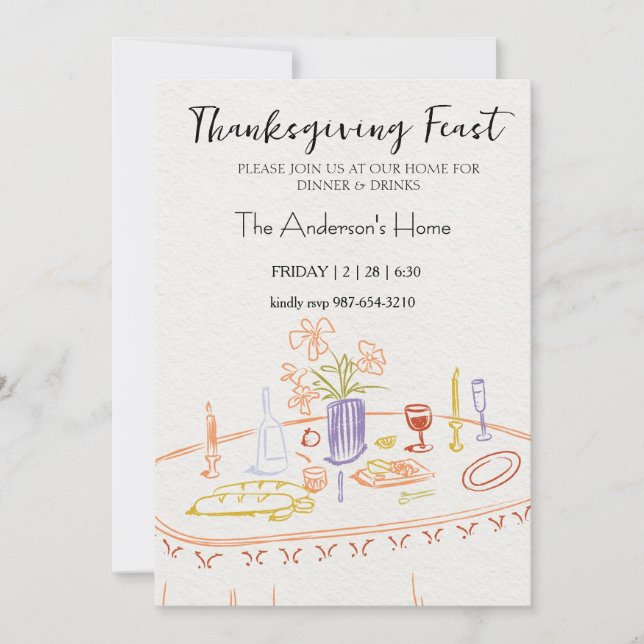 Elegant Rustic Thanksgiving Dinner Invitation (Front)