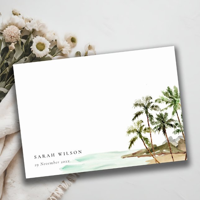Elegant Rustic Tropical Palm Trees Beach Sand Card (Creator Uploaded)
