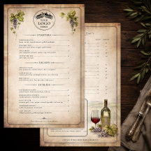 Elegant Rustic Vineyard Wine Menu Template