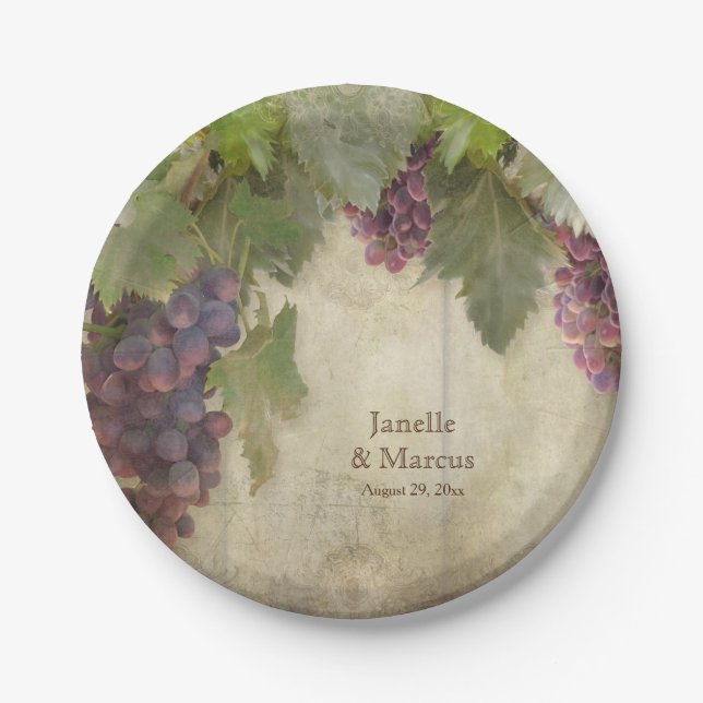 Elegant Rustic Vineyard Winery Fall Party Decor Paper Plate (Front)