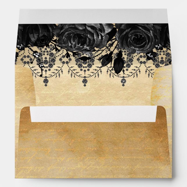 Elegant Rustic Vintage Black Floral  Envelope (Back (Bottom))