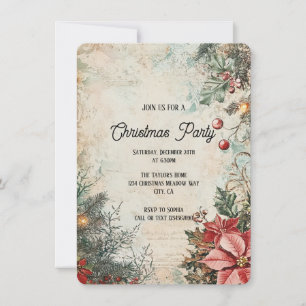 Elegant Rustic Vintage Christmas Party Invitation