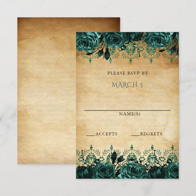Elegant Rustic Vintage Green Floral RSVP Card (Front/Back)
