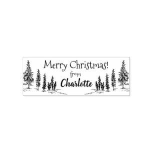 Elegant Rustic Vintage Merry Christmas Pine Trees Self-inking Stamp