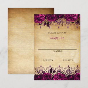 Elegant Rustic Vintage Pink Floral     RSVP Card