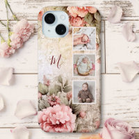Elegant Rustic Vintage Roses, 3-Photos & Monogram