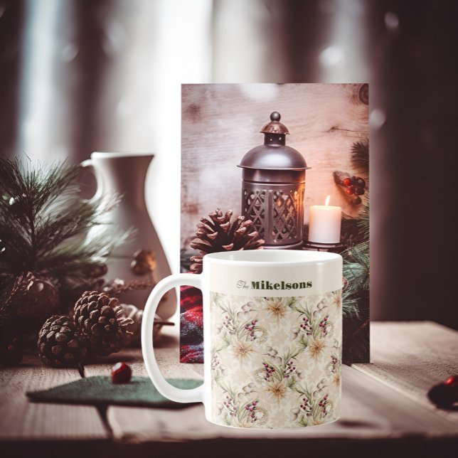 Elegant Rustic Watercolor Botanical Christmas Coffee Mug (Creator Uploaded)