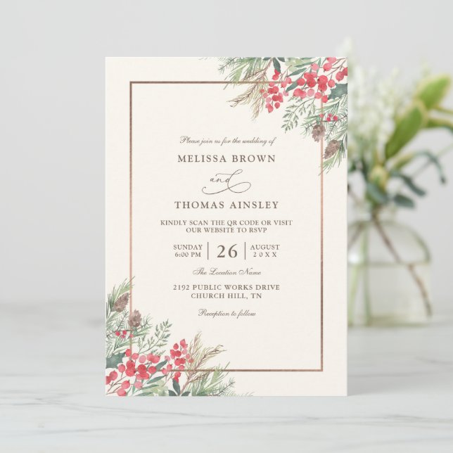 Elegant Rustic Watercolor Budget QR Code Wedding Invitation (Standing Front)