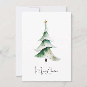 Elegant Rustic Watercolor Christmas Tree Holiday Card