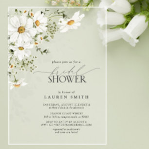 Elegant Rustic Watercolor Daisy Bridal Shower Acrylic Invitations
