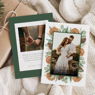 Elegant Rustic Watercolor Dried Greenery Newlywed Holiday Card