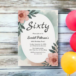 Elegant Rustic Watercolor Floral 60th Birthday Invitation
