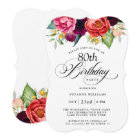 Elegant Rustic Watercolor Floral 80th Birthday