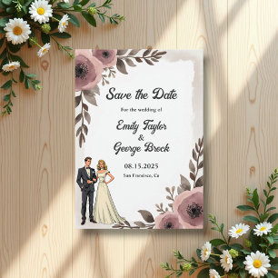 Elegant Rustic Watercolor Floral Romantic Wedding Save The Date
