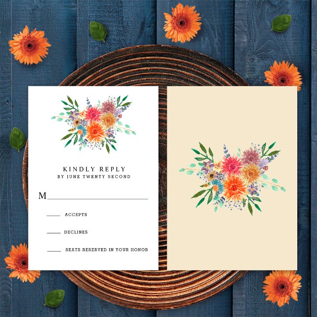 Elegant Rustic Watercolor Floral Wedding RSVP Card (Creator Uploaded)