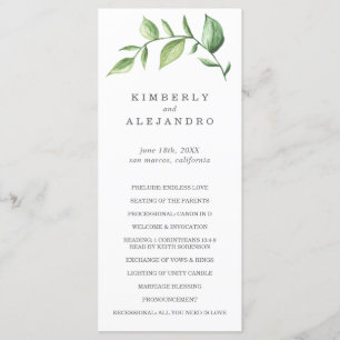 Elegant Rustic Watercolor Greenery Wedding Program