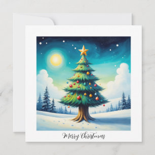 Elegant Rustic Watercolor Merry Christmas Tree  Holiday Card