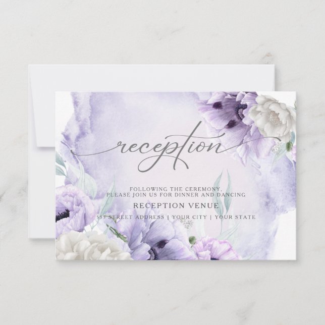 Elegant  Rustic Watercolor Violet Poppies Invitation (Front)