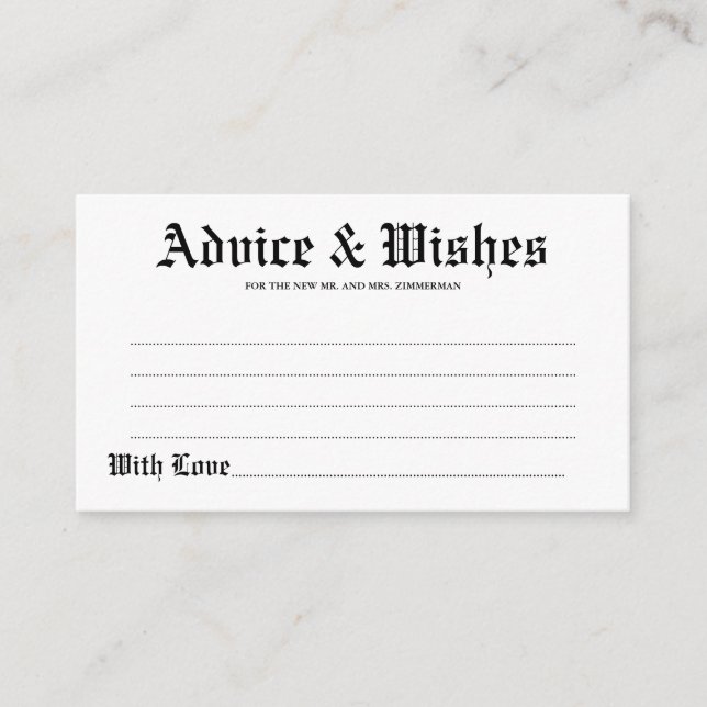 Elegant Rustic Wedding Advice & Wishes Card (Front)