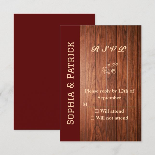 Elegant rustic wedding RSVP card (Front/Back)