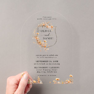 Elegant Rustic Whimsical Wildflowers Wedding  Acrylic Invitations