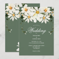 Elegant Rustic White Daisies Modern Green Wedding