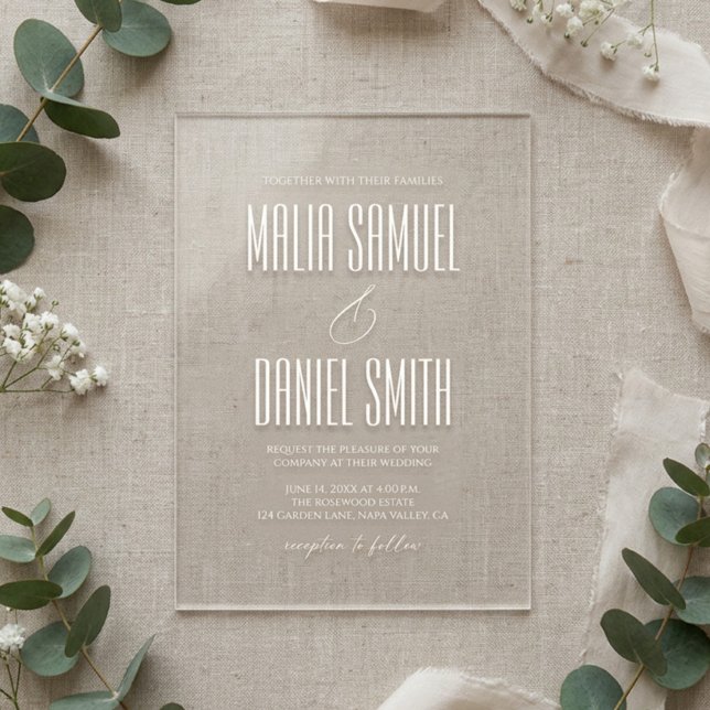 Elegant Rustic White Wedding Acrylic Invitations (Creator Uploaded)