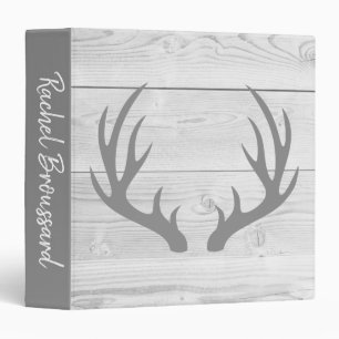 Elegant Rustic White Wood Print & Antlers Binder