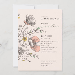 Elegant Rustic Wildflower Cream Baby Shower  Invitation